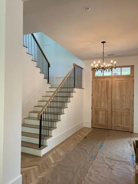 A herringbone white oak entry floor